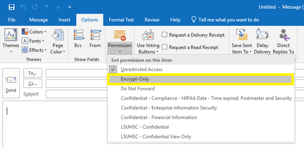 Outlook 2019 Encrypt Only Selection
