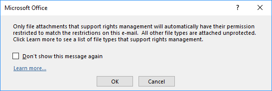 Outlook 2019 Rights Management Warning