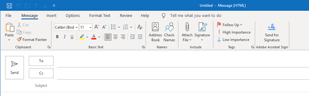 Outlook 2021 New Message Window - Full Ribbon