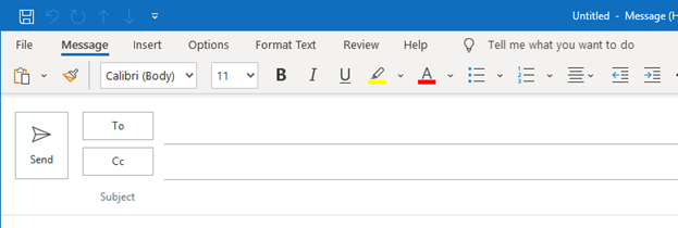 Outlook 2021 New Message Window - Condensed Ribbon